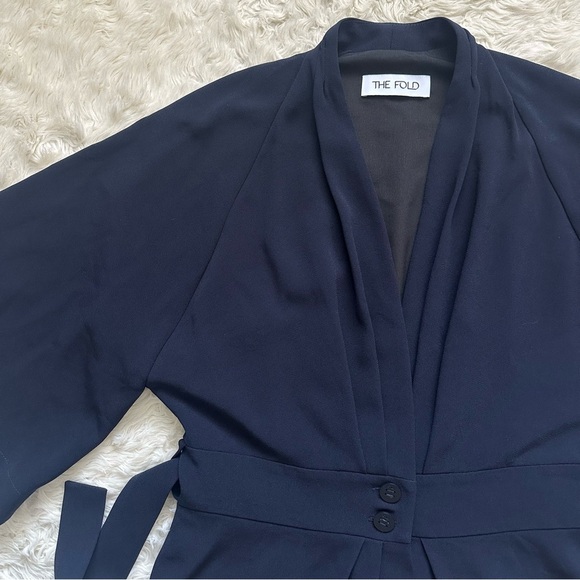 The Fold London Clever Crepe Kimono Jacket Short Sleeve Tie Waist Navy Sz 8 - Picture 5 of 12